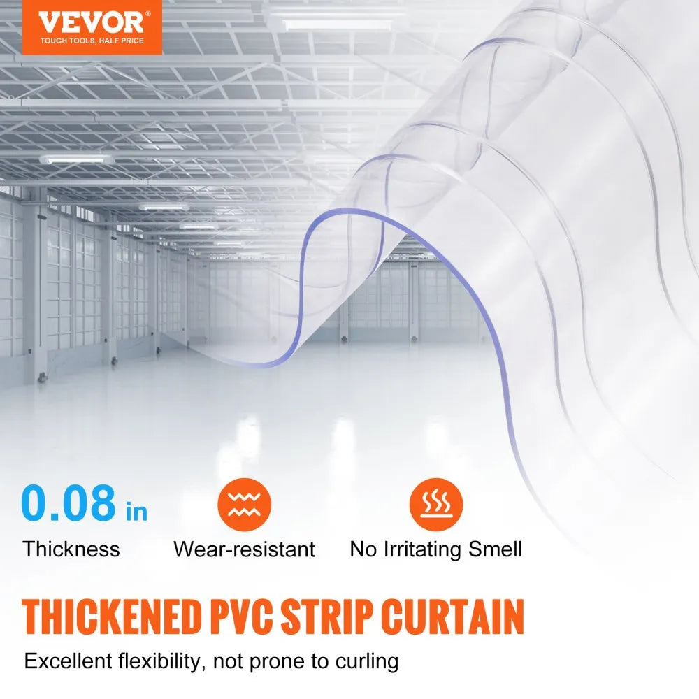 VEVOR Strip Curtain, 164' Length x 8" Width x 0.08" Thickness, Clear Ribbed PVC Curtain Strip Door Bulk Roll, Plastic Door Strips for Doorways of Supermarket, Garage, Warehouse, Barn, Pet Animal House