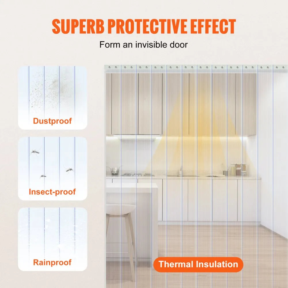 VEVOR Strip Curtain, 164' Length x 8" Width x 0.08" Thickness, Clear Ribbed PVC Curtain Strip Door Bulk Roll, Plastic Door Strips for Doorways of Supermarket, Garage, Warehouse, Barn, Pet Animal House