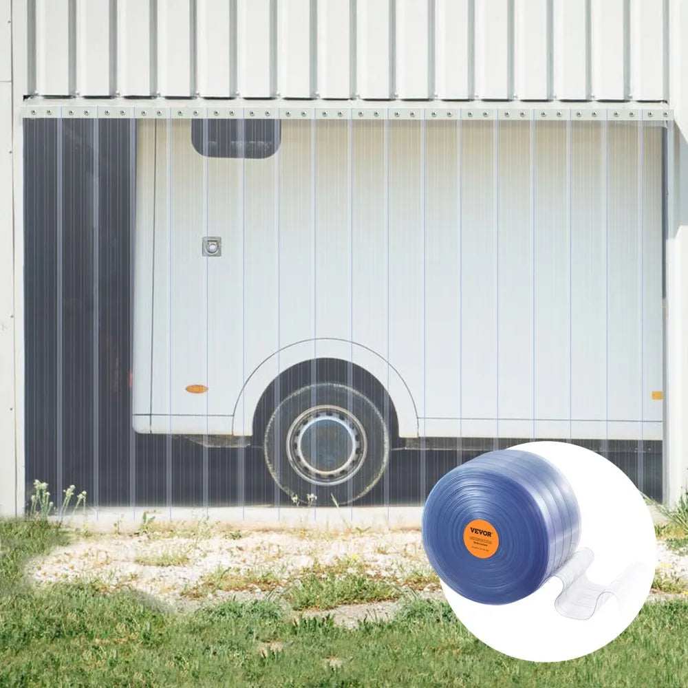 VEVOR Strip Curtain, 164' Length x 8" Width x 0.08" Thickness, Clear Ribbed PVC Curtain Strip Door Bulk Roll, Plastic Door Strips for Doorways of Supermarket, Garage, Warehouse, Barn, Pet Animal House