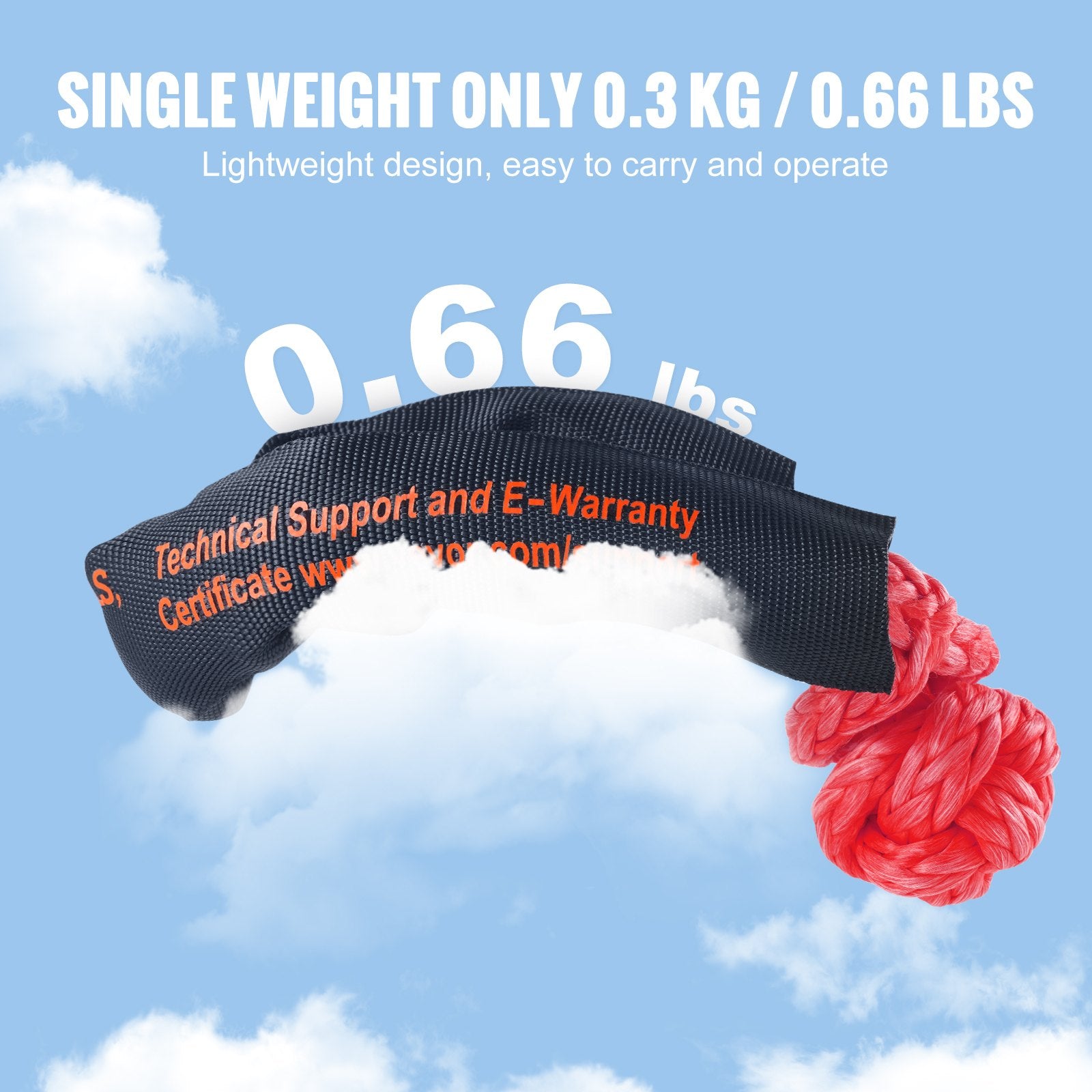 VEVOR Soft Shackle Synthetic Recovery Rope 2PCS 1/2"x22" 44092lbs Break Strength 