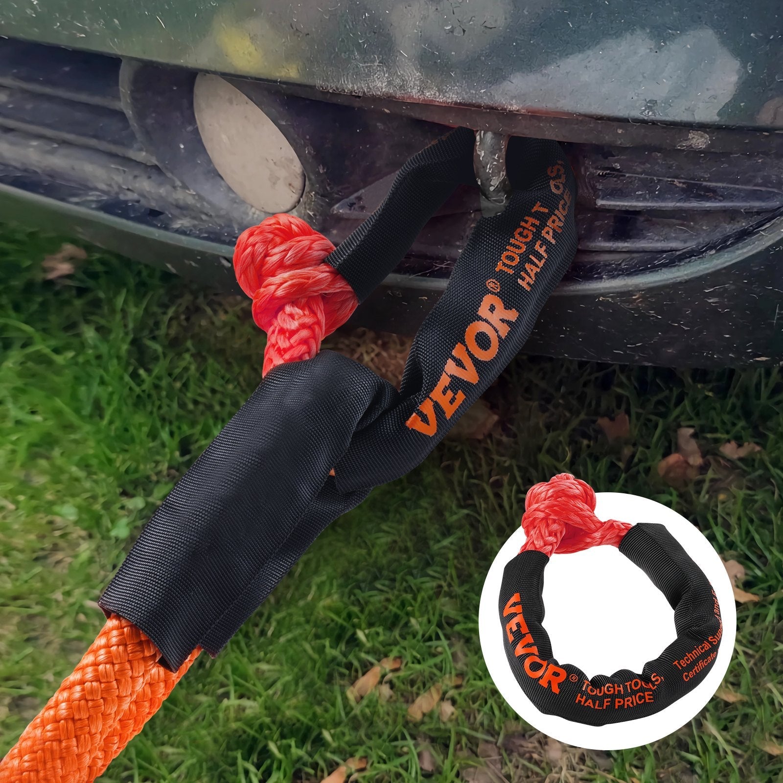 VEVOR Soft Shackle Synthetic Recovery Rope 2PCS 1/2"x22" 44092lbs Break Strength 