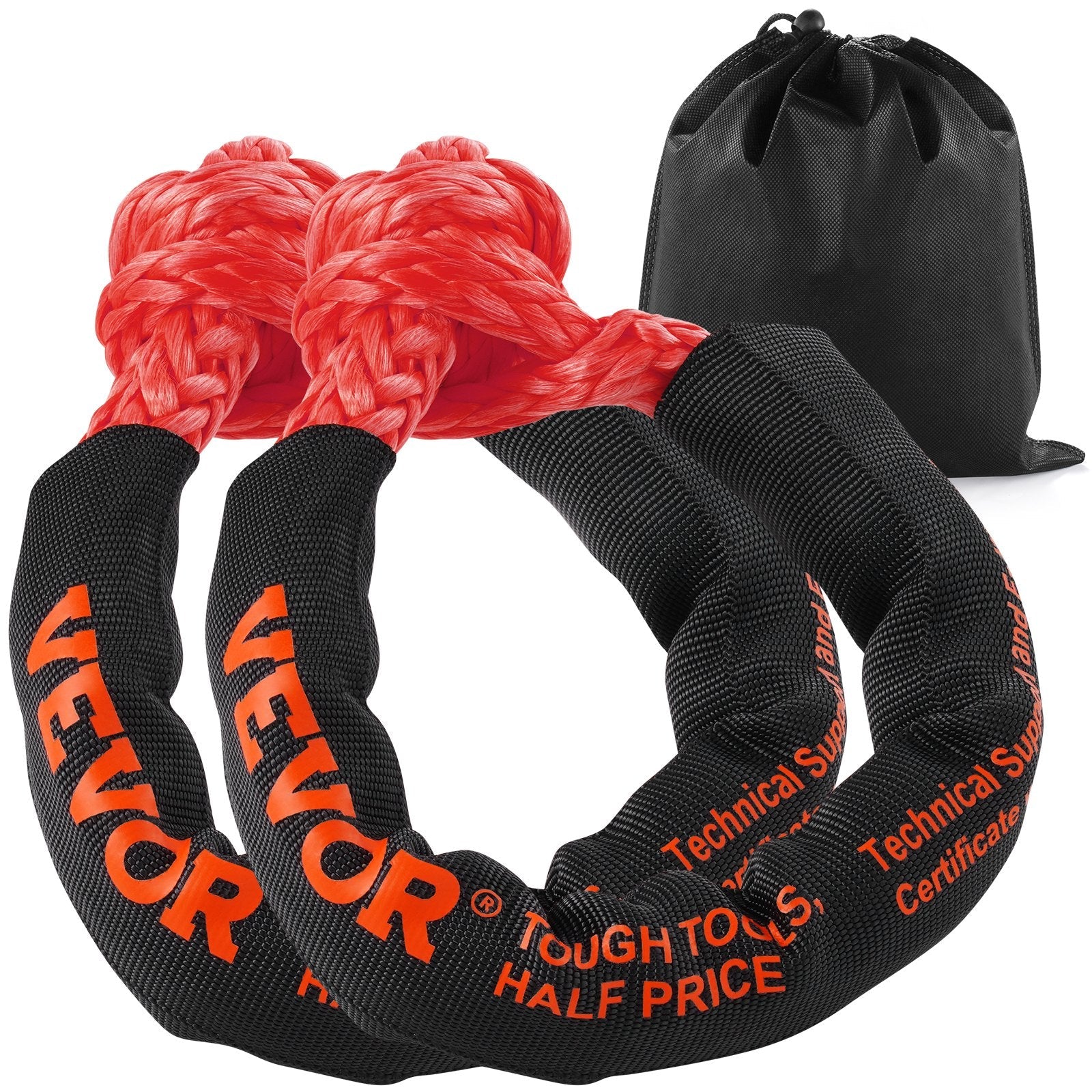 VEVOR Soft Shackle Synthetic Recovery Rope 2PCS 1/2"x22" 44092lbs Break Strength 
