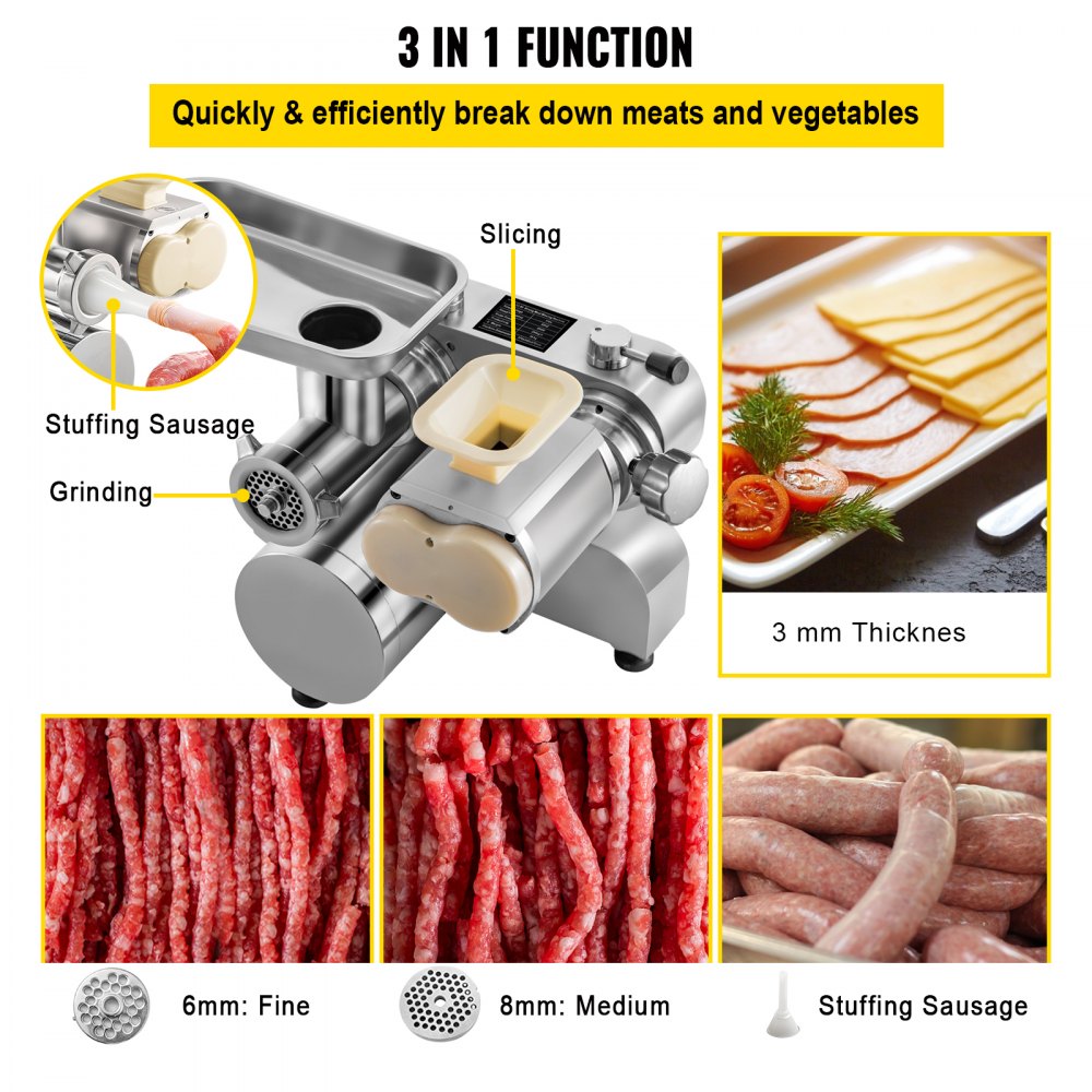 VEVOR Electric Meat Grinder, 160 kg/h Commercial Meat Slicer, Stainless Steel 1100W Meat Cutter Machine Meat Grinder, Commercial Heavy Duty Sausage Maker Grinder Meat Mincer for Commercial 