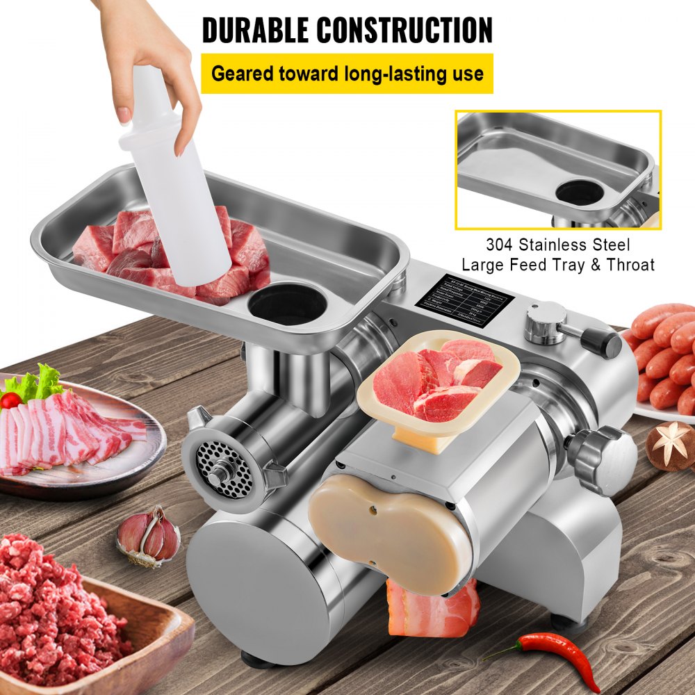 VEVOR Electric Meat Grinder, 160 kg/h Commercial Meat Slicer, Stainless Steel 1100W Meat Cutter Machine Meat Grinder, Commercial Heavy Duty Sausage Maker Grinder Meat Mincer for Commercial 