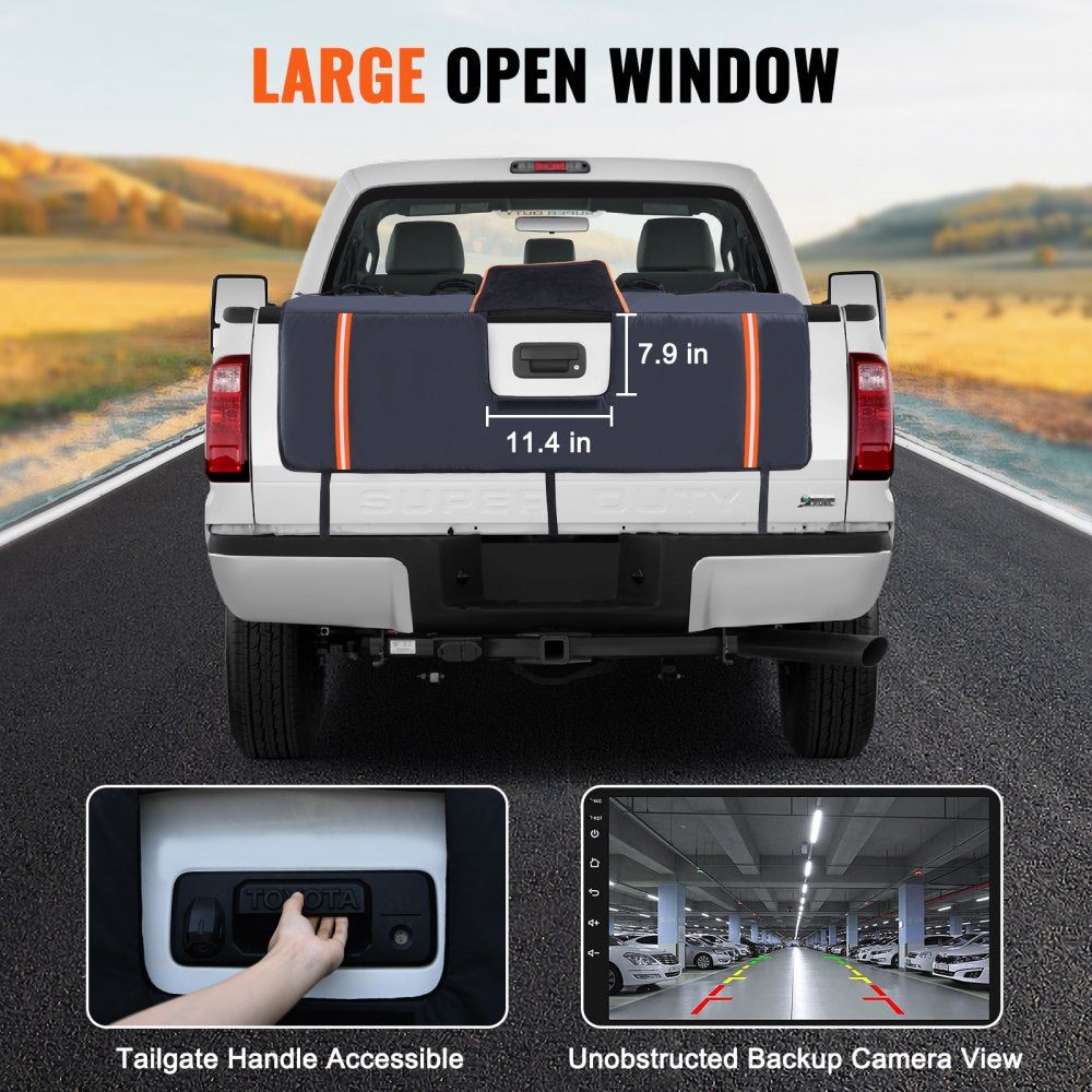 VEVOR Tailgate Bike Pad, 53" Truck Tailgate Pad Carry 5 Mountain Bikes, Tailgate Protection Pad with Reflective Strips and Tool Pockets, Tailgate Pad with Camera Opening for Mid-Size Pickup Trucks 