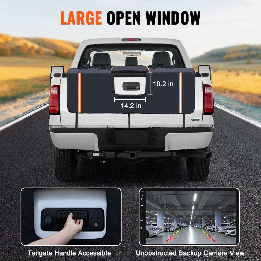 VEVOR Tailgate Bike Pad, 62" Truck Tailgate Pad Carry 6 Mountain Bikes, Tailgate Protection Pad with Reflective Strips and Tool Pockets, Flap for Handle and Rear Camera, for Mid-Size Pickup Trucks 