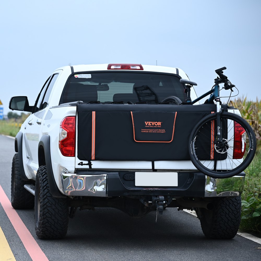 VEVOR Tailgate Bike Pad, 62" Truck Tailgate Pad Carry 6 Mountain Bikes, Tailgate Protection Pad with Reflective Strips and Tool Pockets, Flap for Handle and Rear Camera, for Mid-Size Pickup Trucks 