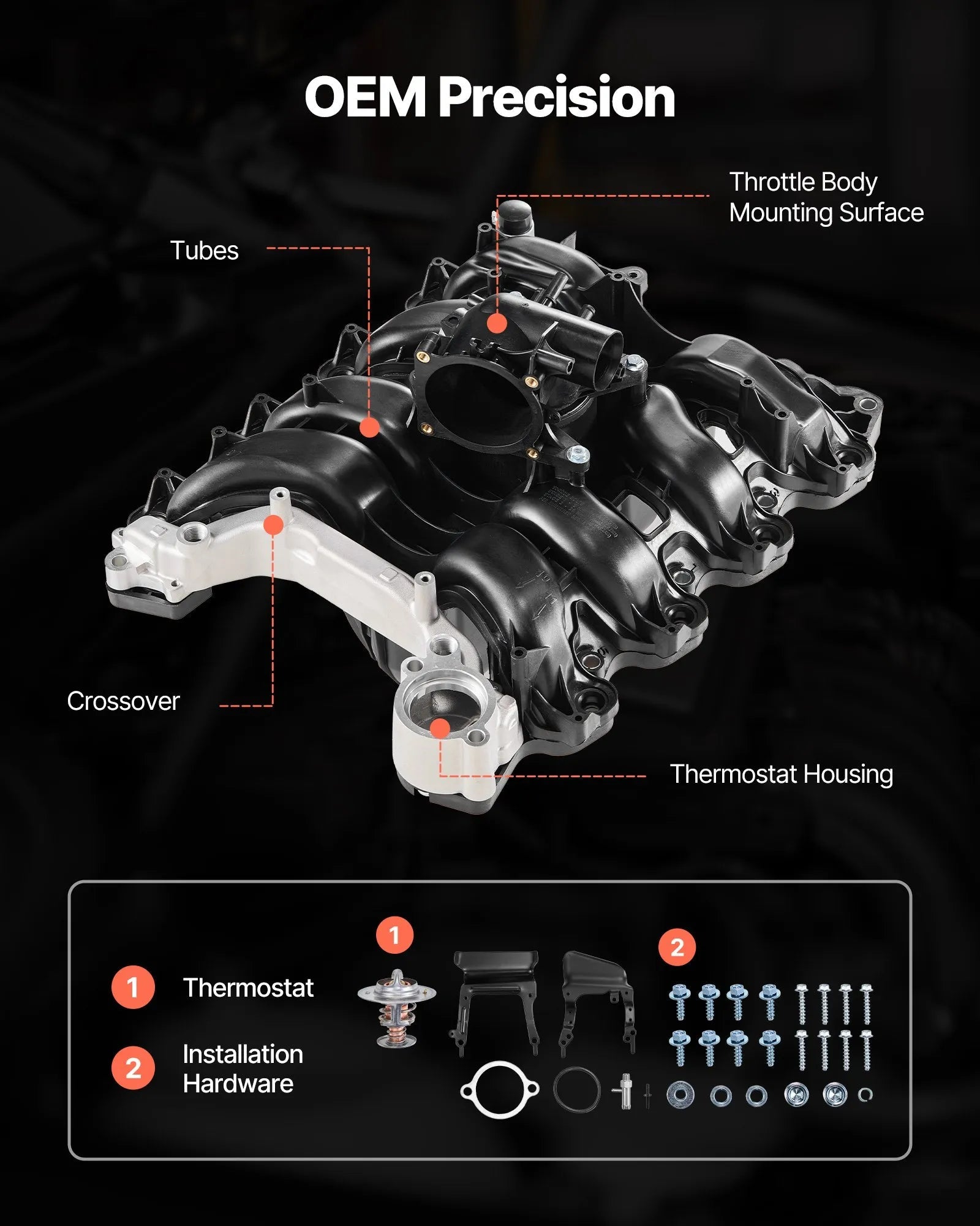 VEVOR Intake Manifold, with Gasket, Engine Intake Manifold Assembly Compatible with 2007-2008 Ford F-150 / E-150 / E-250, Automotive Engine Replacement Kit Replace 615-375, 7L3Z-9424-B, 7L3Z-9424-F 