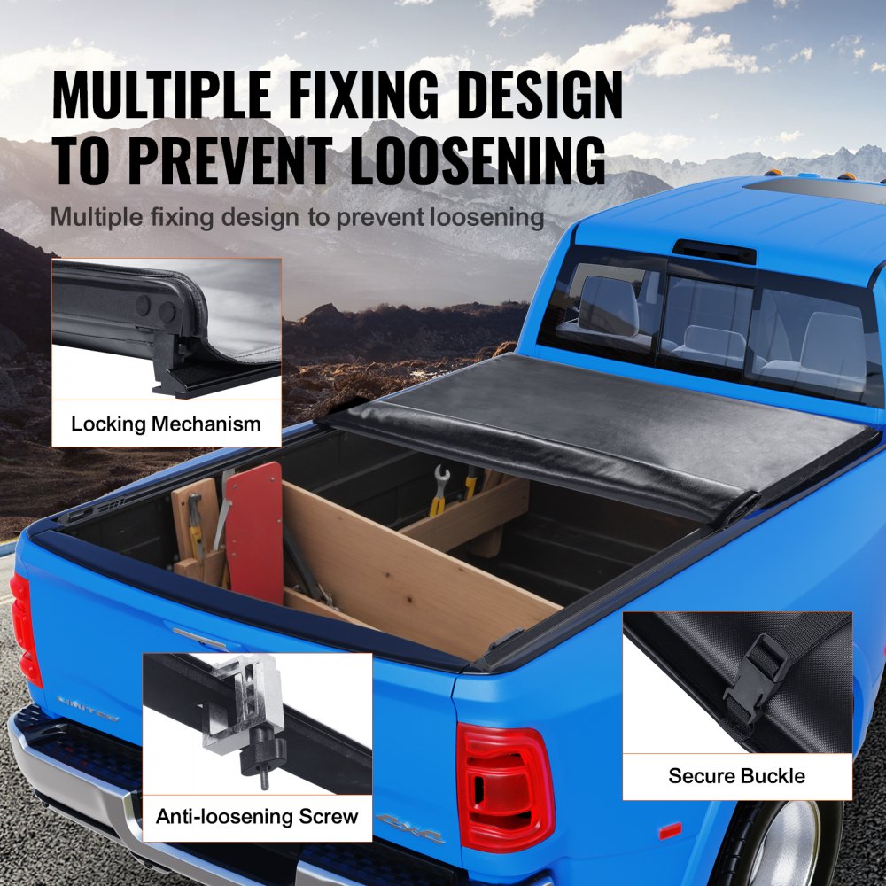 VEVOR Truck Bed Cover, Roll Up Truck Bed Tonneau Cover, Compatible with 2002-2018 Dodge Ram 1500, 2003-2024 2500 3500, 2019-2024 Classic, for 6.4 x 5.5 ft Bed, Soft PVC material, Roll Up Tonneau Cover 