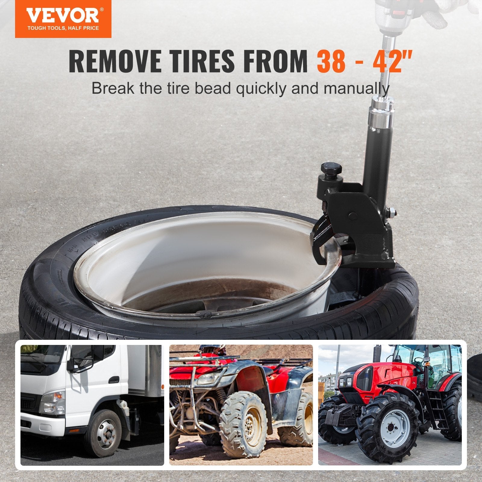 VEVOR Manual Tire Bead Breaker, 38"-42" Tires Changer Tool, Heavy-duty Bead Breaking, Easy-Operated Tire Repair Tool for ATVs/UTVs, Tractors, Trucks, Cars, Heavy Duty Tires 