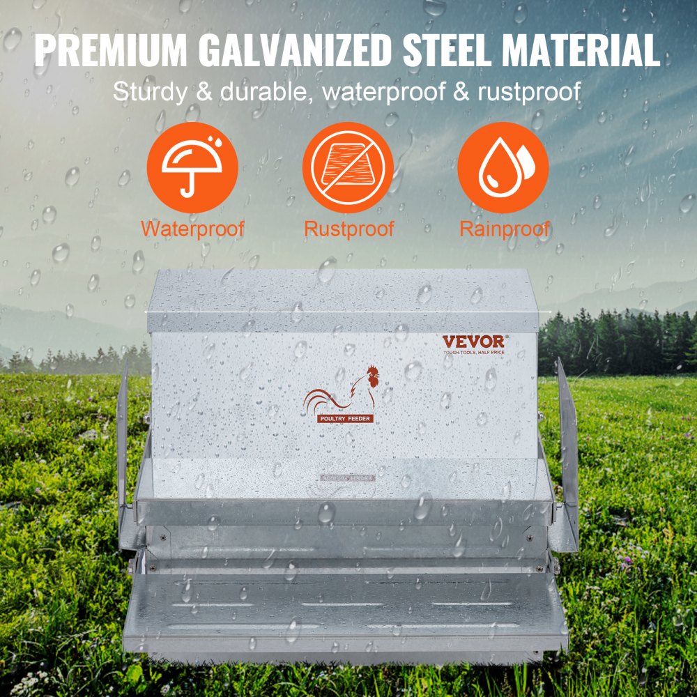 VEVOR Automatic Chicken Feeder, 25 lbs Capacity Feeds 10 Chickens up to 11 Days, Galvanized Steel Poultry Feeder 