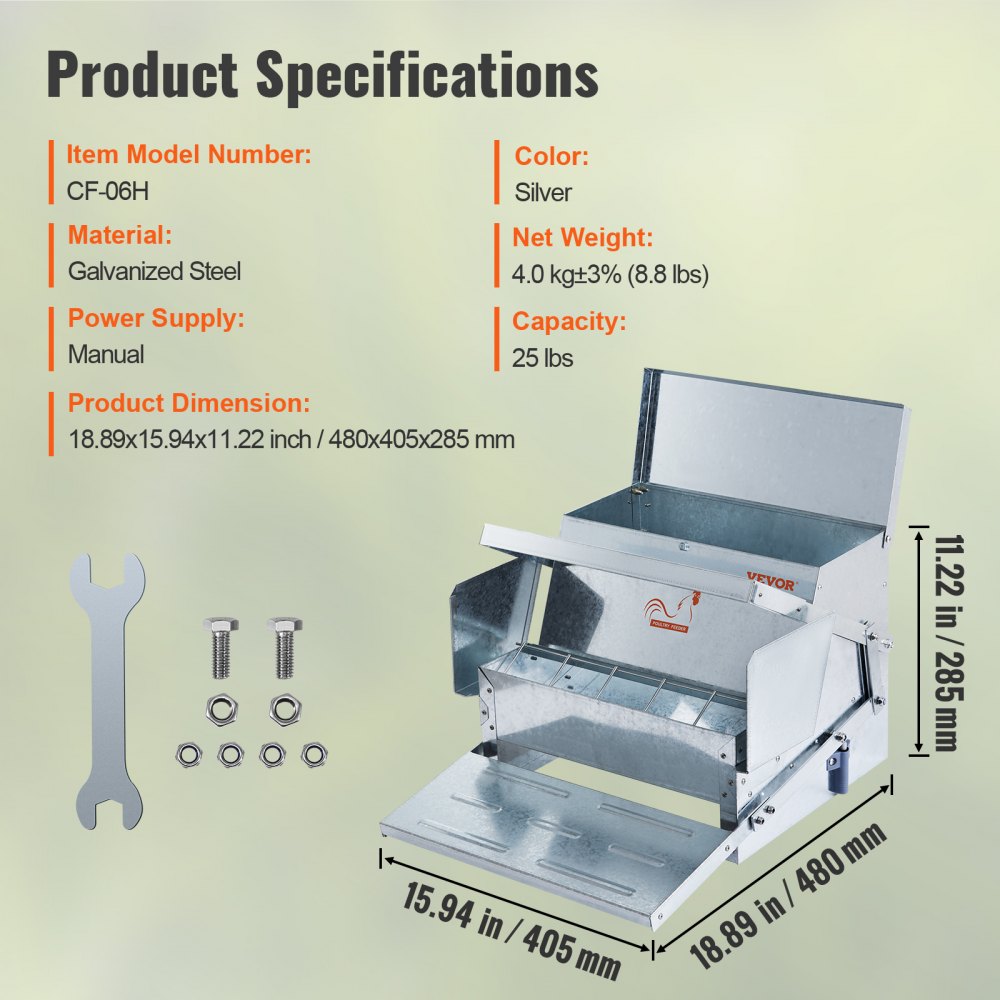 VEVOR Automatic Chicken Feeder, 25 lbs Capacity Feeds 10 Chickens up to 11 Days, Galvanized Steel Poultry Feeder 