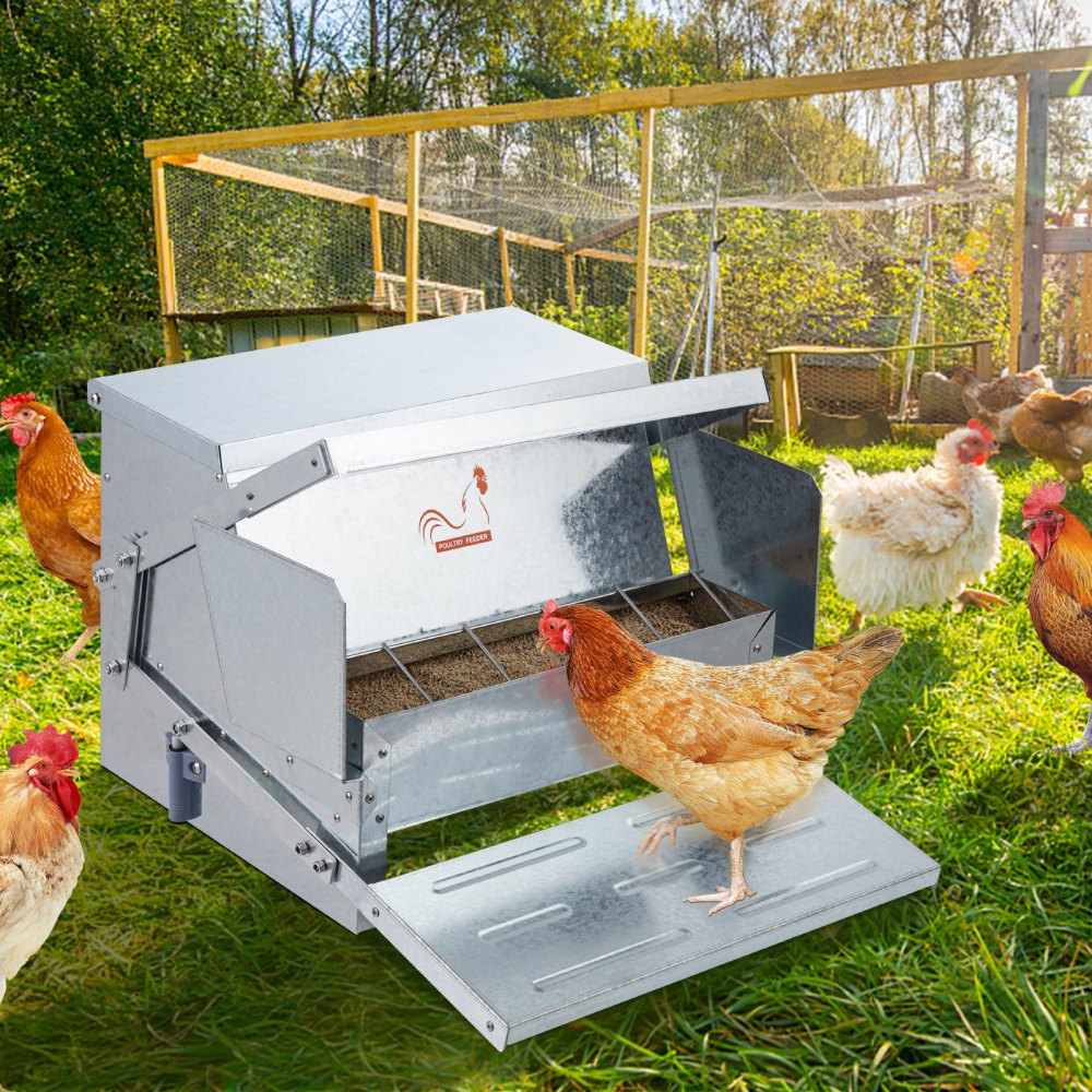 VEVOR Automatic Chicken Feeder, 25 lbs Capacity Feeds 10 Chickens up to 11 Days, Galvanized Steel Poultry Feeder 