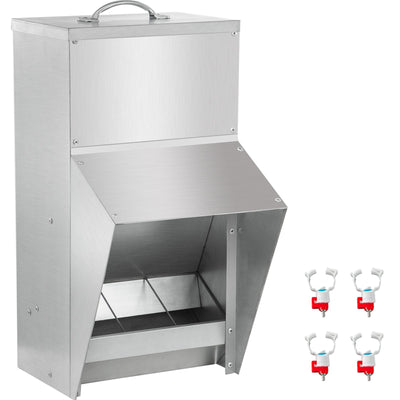 VEVOR Galvanized Poultry Feeder Holds 11.5lbs of Feed Chicken Feeders No Waste 6.3x8.3x12.9in Hanging Chicken Feeder with Lid Weatherproof Outdoor Coop Food Dispenser for Duck 
