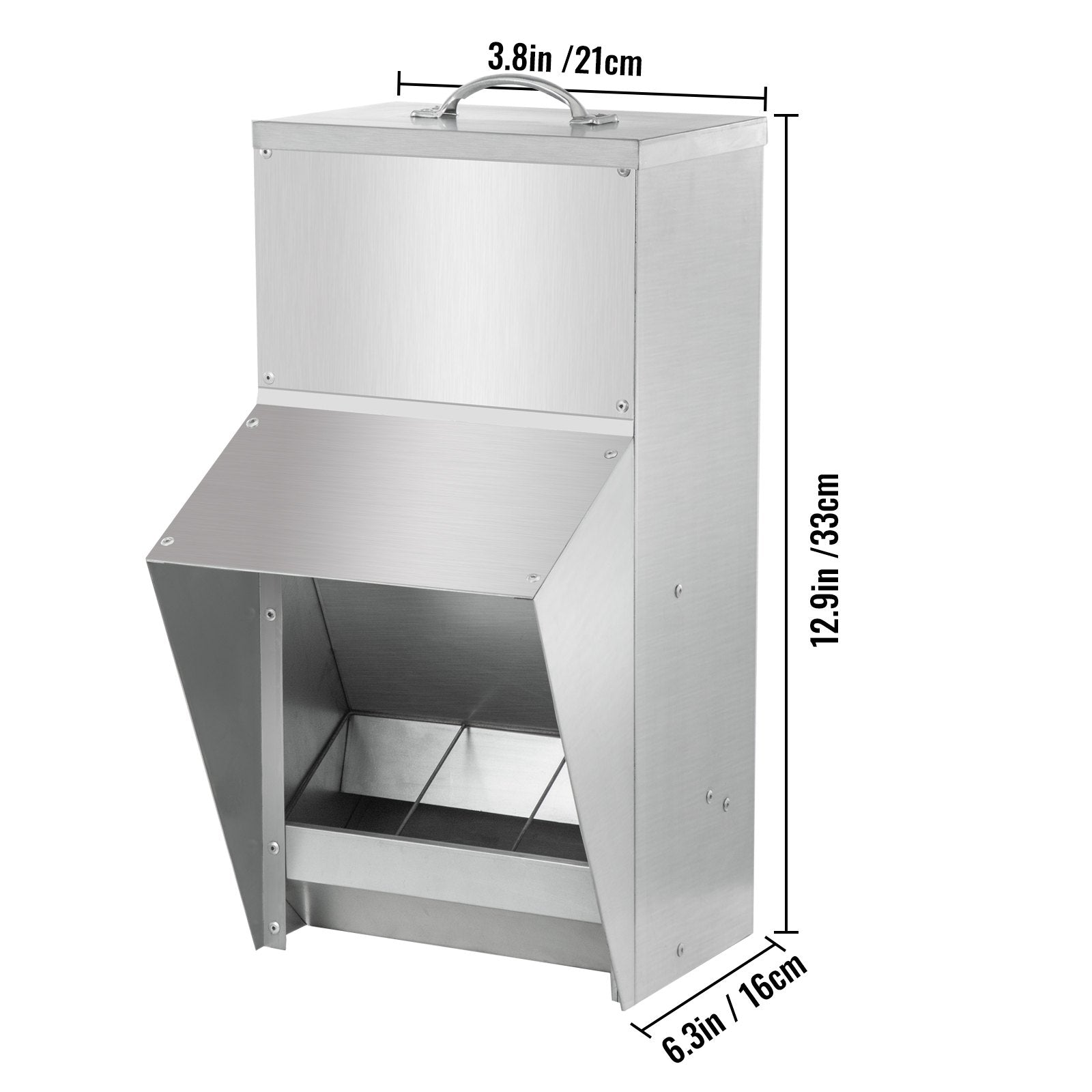 VEVOR Galvanized Poultry Feeder Holds 11.5lbs of Feed Chicken Feeders No Waste 6.3x8.3x12.9in Hanging Chicken Feeder with Lid Weatherproof Outdoor Coop Food Dispenser for Duck 