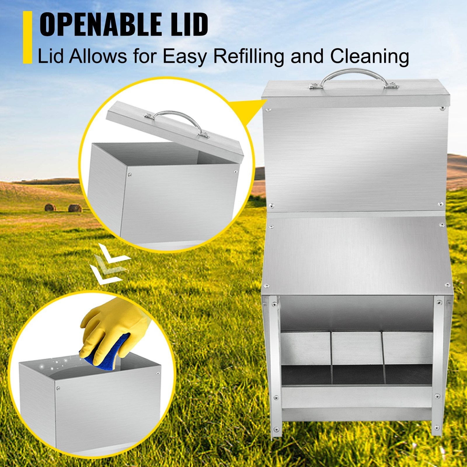 VEVOR Galvanized Poultry Feeder Holds 25lbs of Feed Chicken Feeders No Waste 12.9x8.3x18.9in Hanging Chicken Feeder with Lid Weatherproof Outdoor Coop Food Dispenser for Duck 
