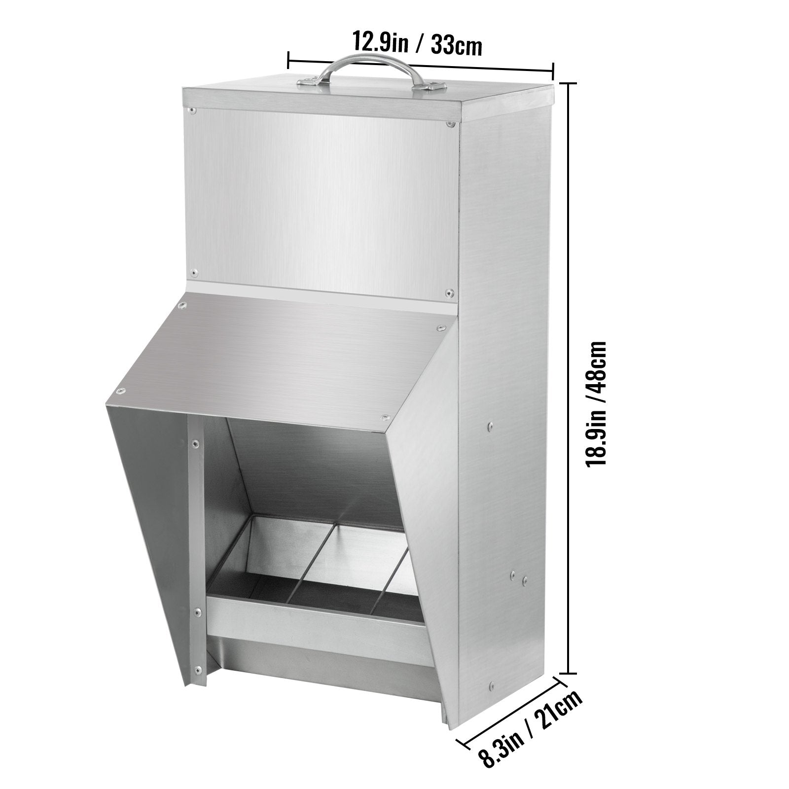 VEVOR Galvanized Poultry Feeder Holds 25lbs of Feed Chicken Feeders No Waste 12.9x8.3x18.9in Hanging Chicken Feeder with Lid Weatherproof Outdoor Coop Food Dispenser for Duck 