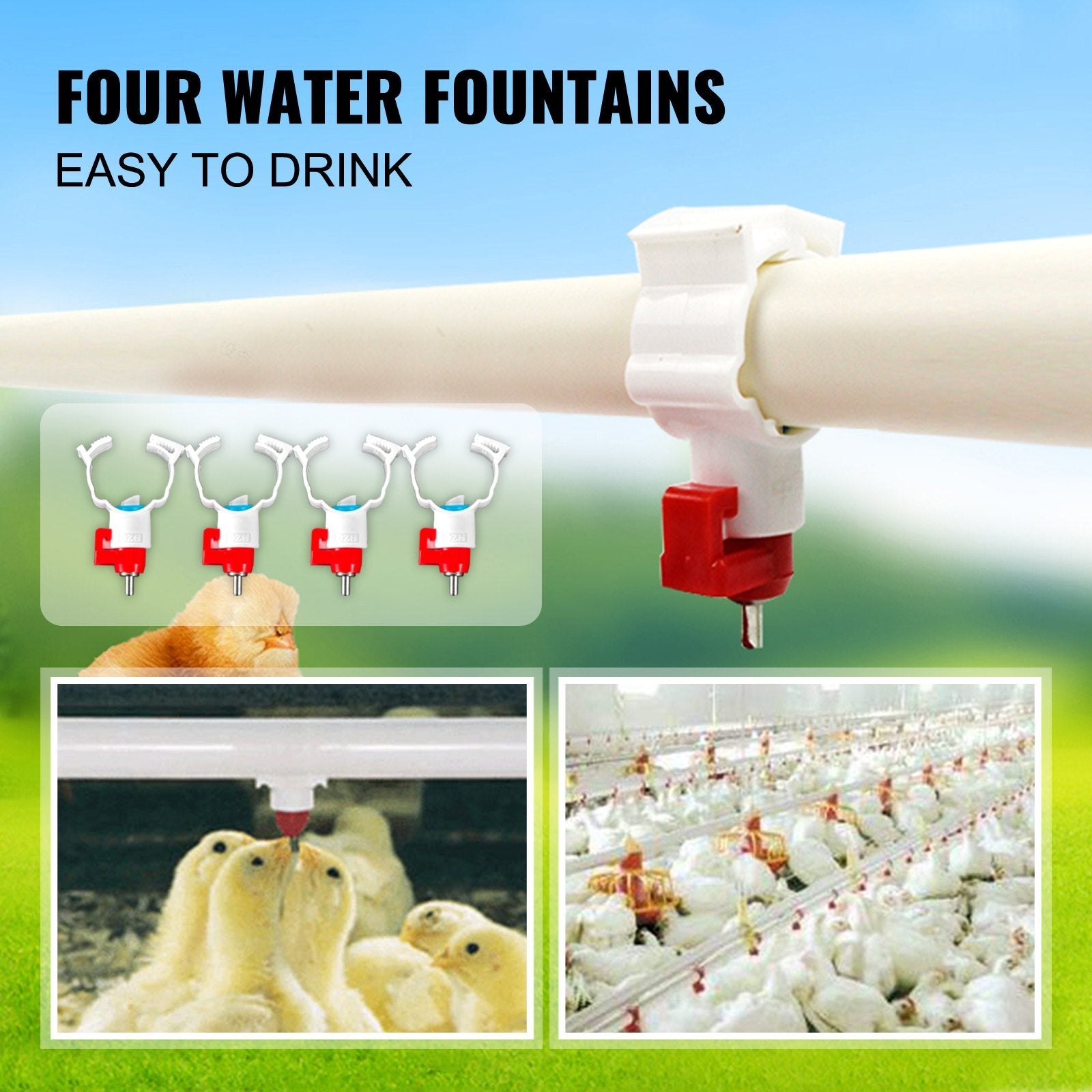 VEVOR Galvanized Poultry Feeder 25lbs Capacity Chicken Feeder No Waste 22lbs Chicken Feeder with Lid 11.75x11.75x15.75in Chicken Feeder and Water for 10 Chickens Automatic Poultry Feeder Outdoor 