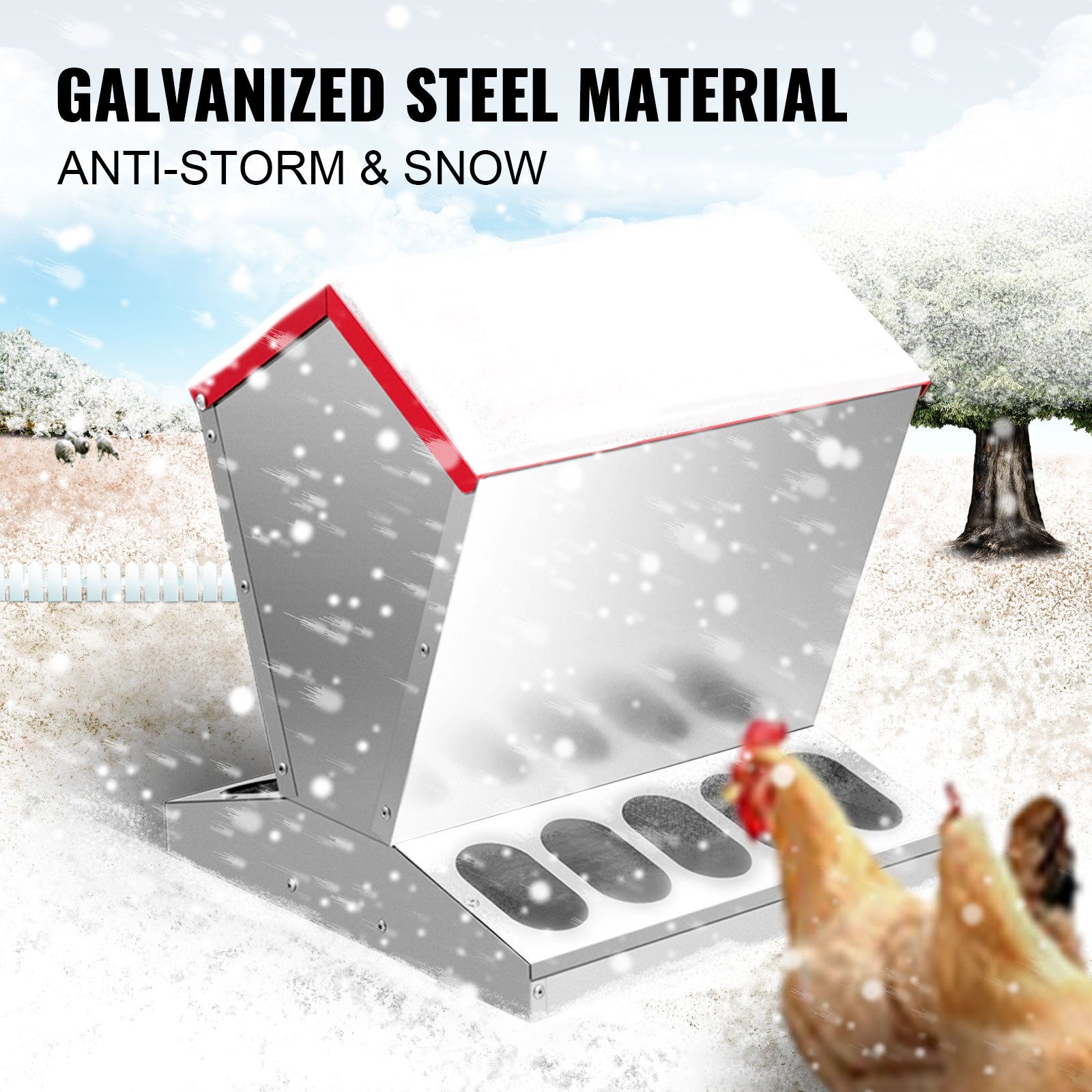 VEVOR Galvanized Poultry Feeder 25lbs Capacity Chicken Feeder No Waste 22lbs Chicken Feeder with Lid 11.75x11.75x15.75in Chicken Feeder and Water for 10 Chickens Automatic Poultry Feeder Outdoor 