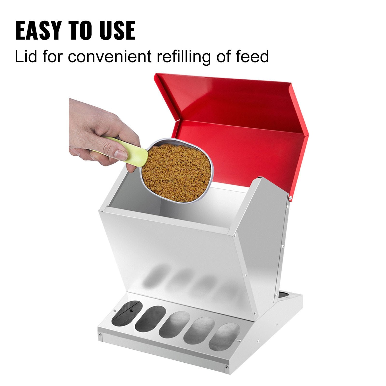 VEVOR Galvanized Poultry Feeder 25lbs Capacity Chicken Feeder No Waste 22lbs Chicken Feeder with Lid 11.75x11.75x15.75in Chicken Feeder and Water for 10 Chickens Automatic Poultry Feeder Outdoor 