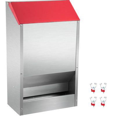 VEVOR Galvanized Poultry Feeder Holds 50lbs of Feed Chicken Feeders No Waste 13.8x11x25.6in Hanging Chicken Feeder with Lid Weatherproof Outdoor Coop Food Dispenser Tilted lid 
