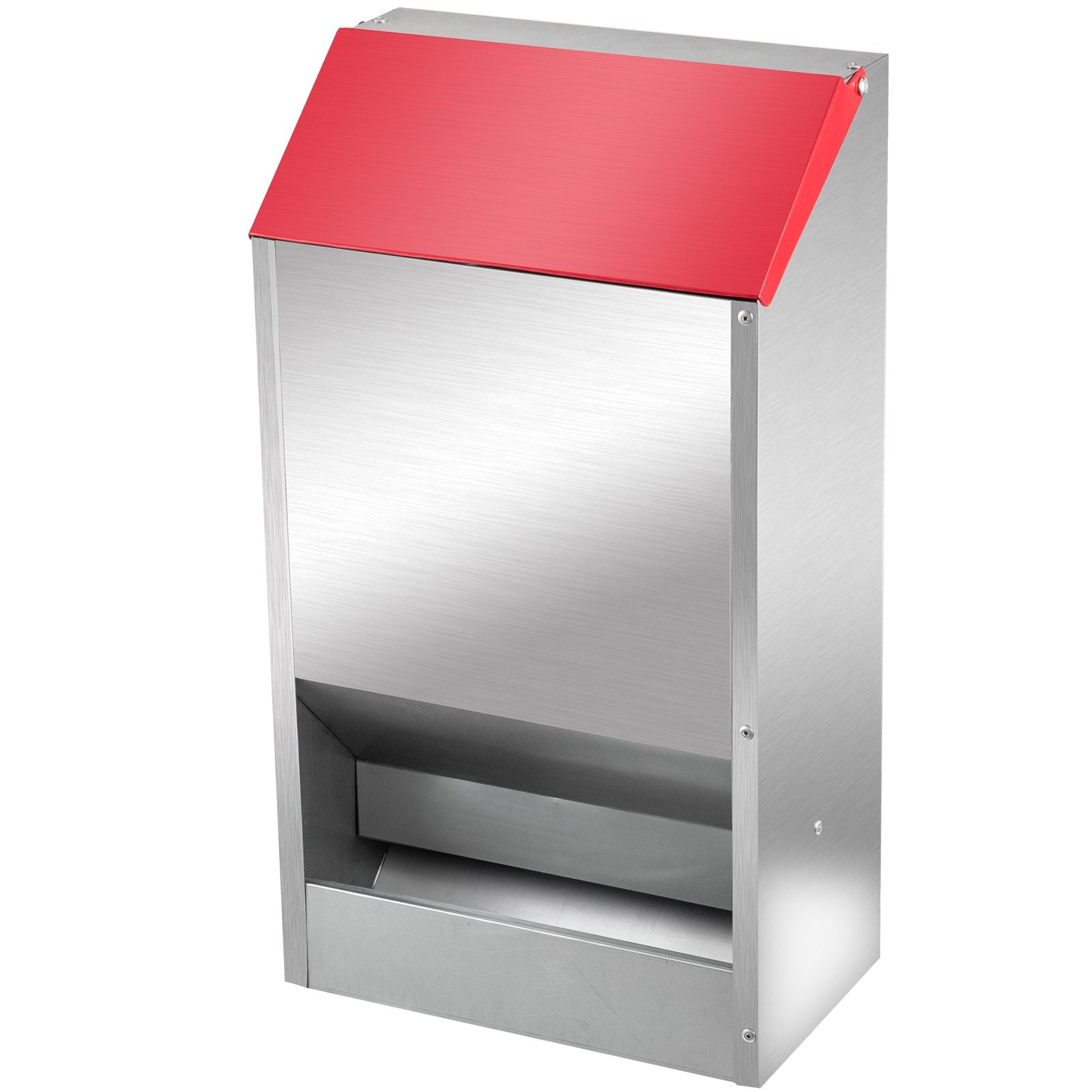 VEVOR Galvanized Poultry Feeder Holds 50lbs of Feed Chicken Feeders No Waste 13.8x11x25.6in Hanging Chicken Feeder with Lid Weatherproof Outdoor Coop Food Dispenser Tilted lid 