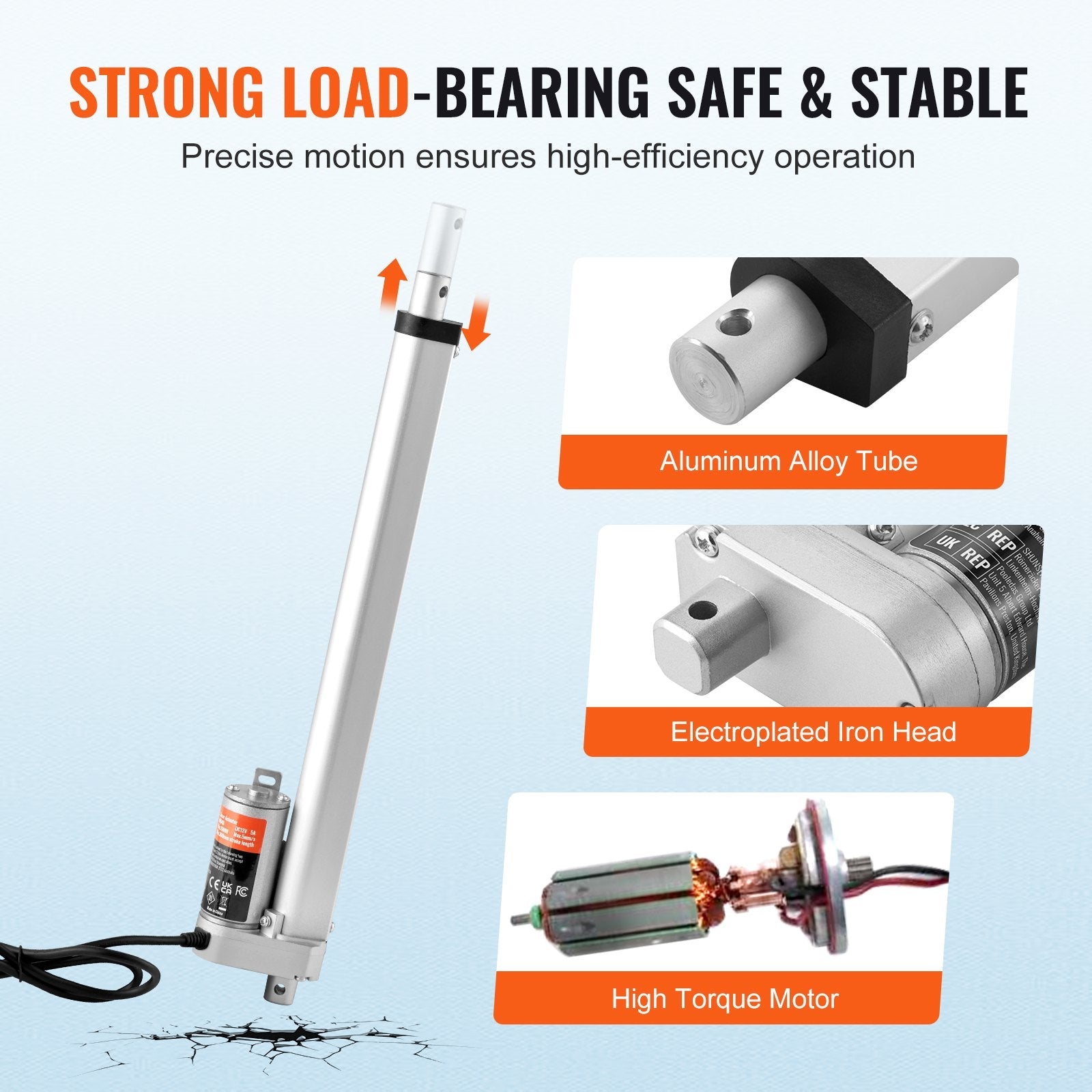 VEVOR Linear Actuator 12V, 12 Inch High Load 330lbs/1500N Linear Actuator, 0.19"/s Linear Motion Actuator with Mounting Bracket and IP54 Protection 