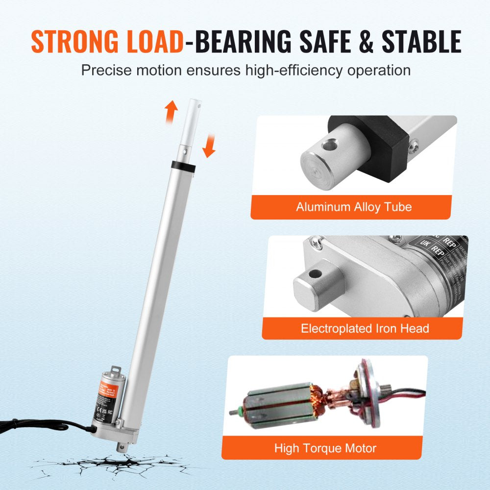 VEVOR Linear Actuator 12V, 16 Inch High Load 330lbs/1500N Linear Actuator, 0.19"/s Linear Motion Actuator with Mounting Bracket and IP54 Protection 