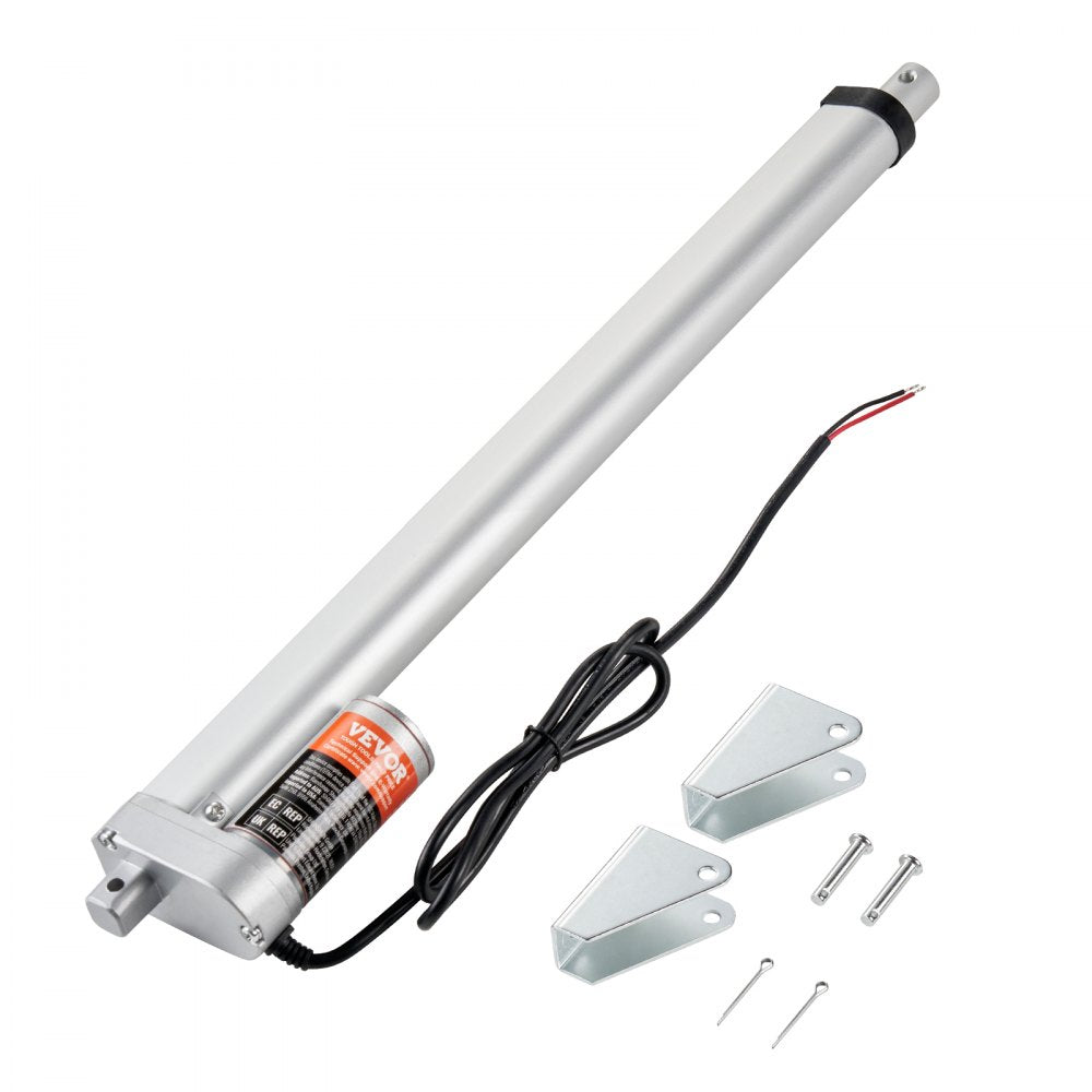 VEVOR Linear Actuator 12V, 16 Inch High Load 330lbs/1500N Linear Actuator, 0.19"/s Linear Motion Actuator with Mounting Bracket and IP54 Protection 