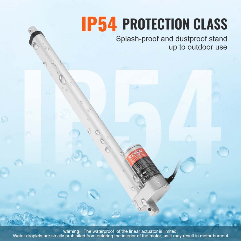 VEVOR Linear Actuator 12V, 18 Inch High Load 330lbs/1500N Linear Actuator, 0.19"/s Linear Motion Actuator with Mounting Bracket and IP54 Protection 