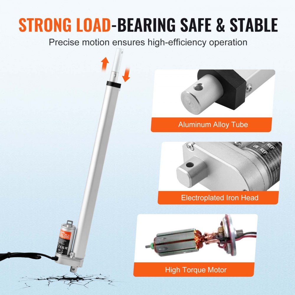 VEVOR Linear Actuator 12V, 18 Inch High Load 330lbs/1500N Linear Actuator, 0.19"/s Linear Motion Actuator with Mounting Bracket and IP54 Protection 