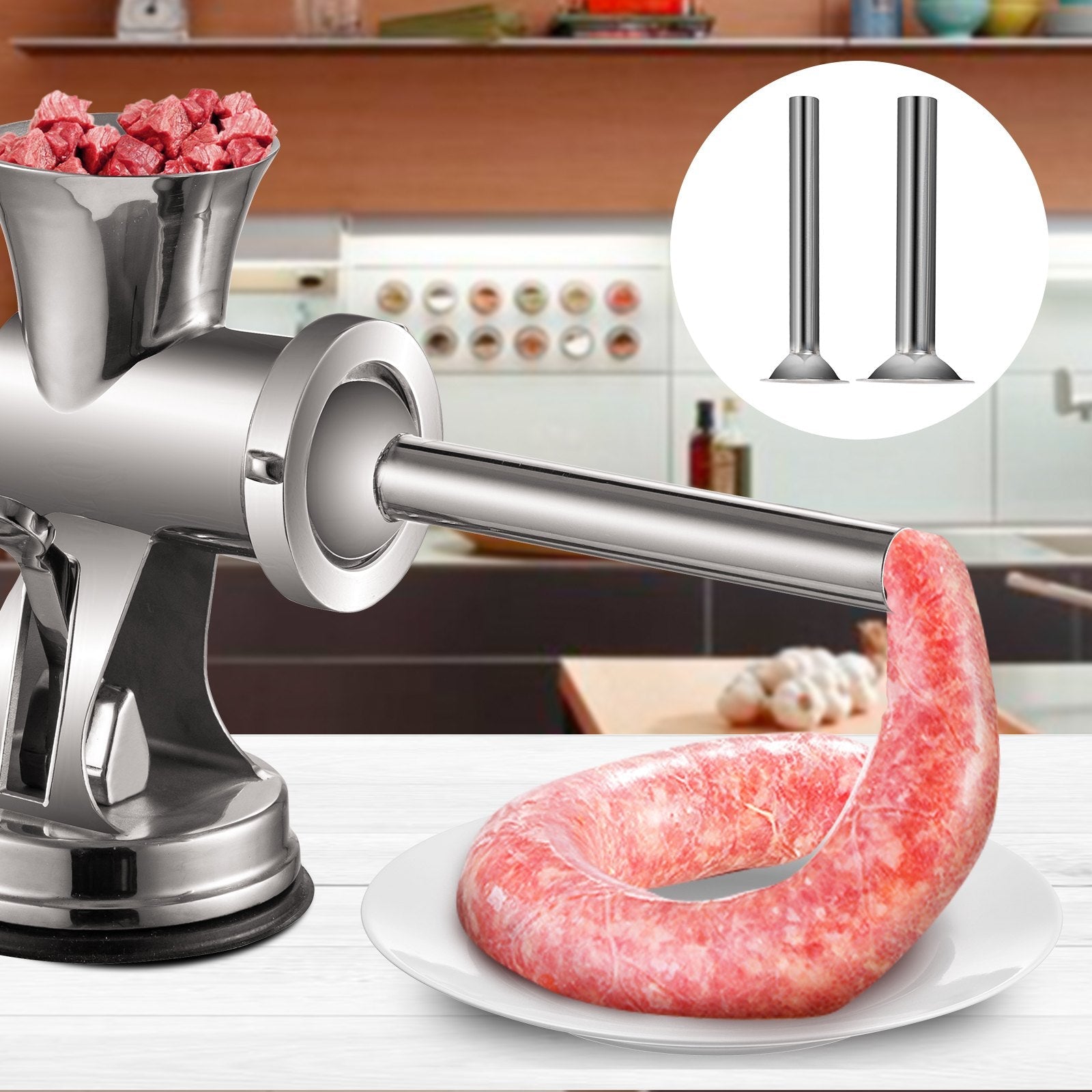 VEVOR Hand Operated Meat Grinder, 304 Stainless Steel Manual Meat Grinder, Multifunction Crank Meat Grinder Sausage Maker Powder Grinder, Household Manual Meat Mincer for Beef Chicken Pepper Mushroom 