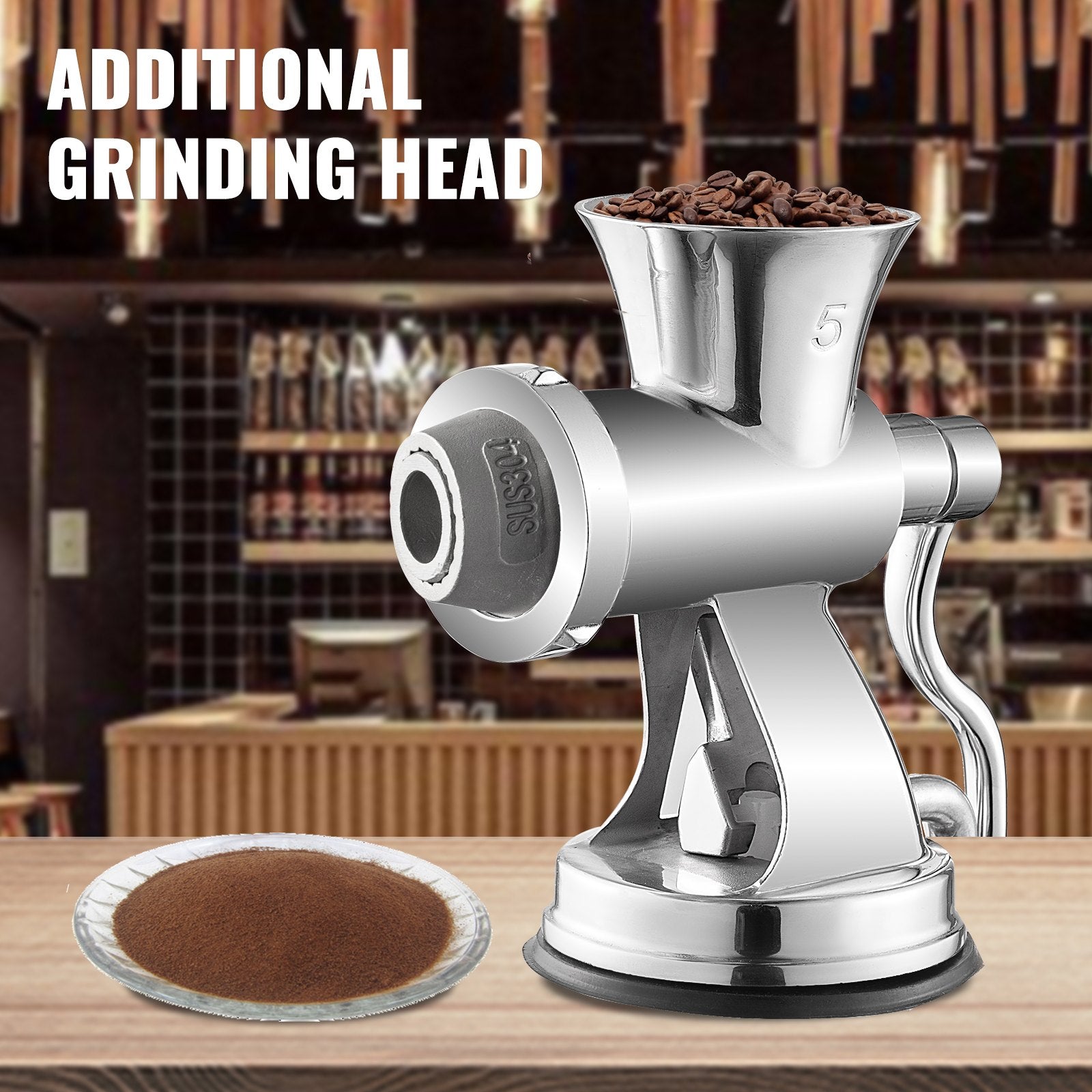 VEVOR Hand Operated Meat Grinder, 304 Stainless Steel Manual Meat Grinder, Multifunction Crank Meat Grinder Sausage Maker Powder Grinder, Household Manual Meat Mincer for Beef Chicken Pepper Mushroom 