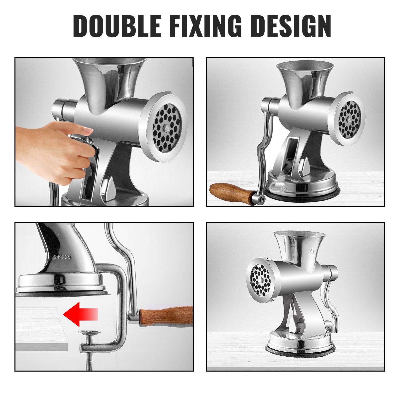 VEVOR Hand Operated Meat Grinder, 304 Stainless Steel Manual Meat Grinder, Multifunction Crank Meat Grinder Sausage Maker Powder Grinder, Household Manual Meat Mincer for Beef Chicken Pepper Mushroom 