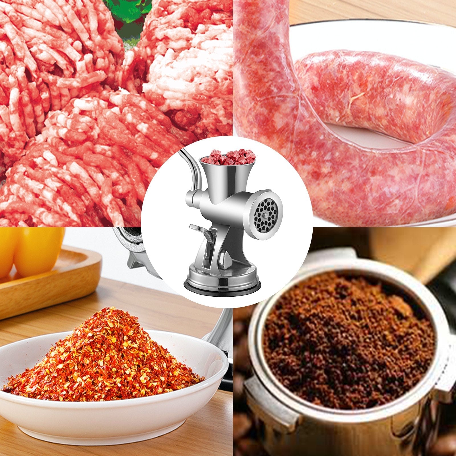 VEVOR Hand Operated Meat Grinder, 304 Stainless Steel Manual Meat Grinder, Multifunction Crank Meat Grinder Sausage Maker Powder Grinder, Household Manual Meat Mincer for Beef Chicken Pepper Mushroom 