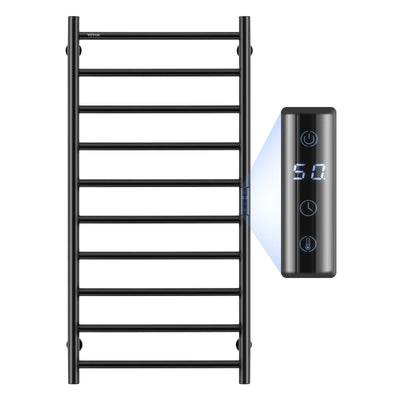 VEVOR 10-Bar Towel Warmer Rack Wall Mounted Heated Towel Rack for Bathroom Black 