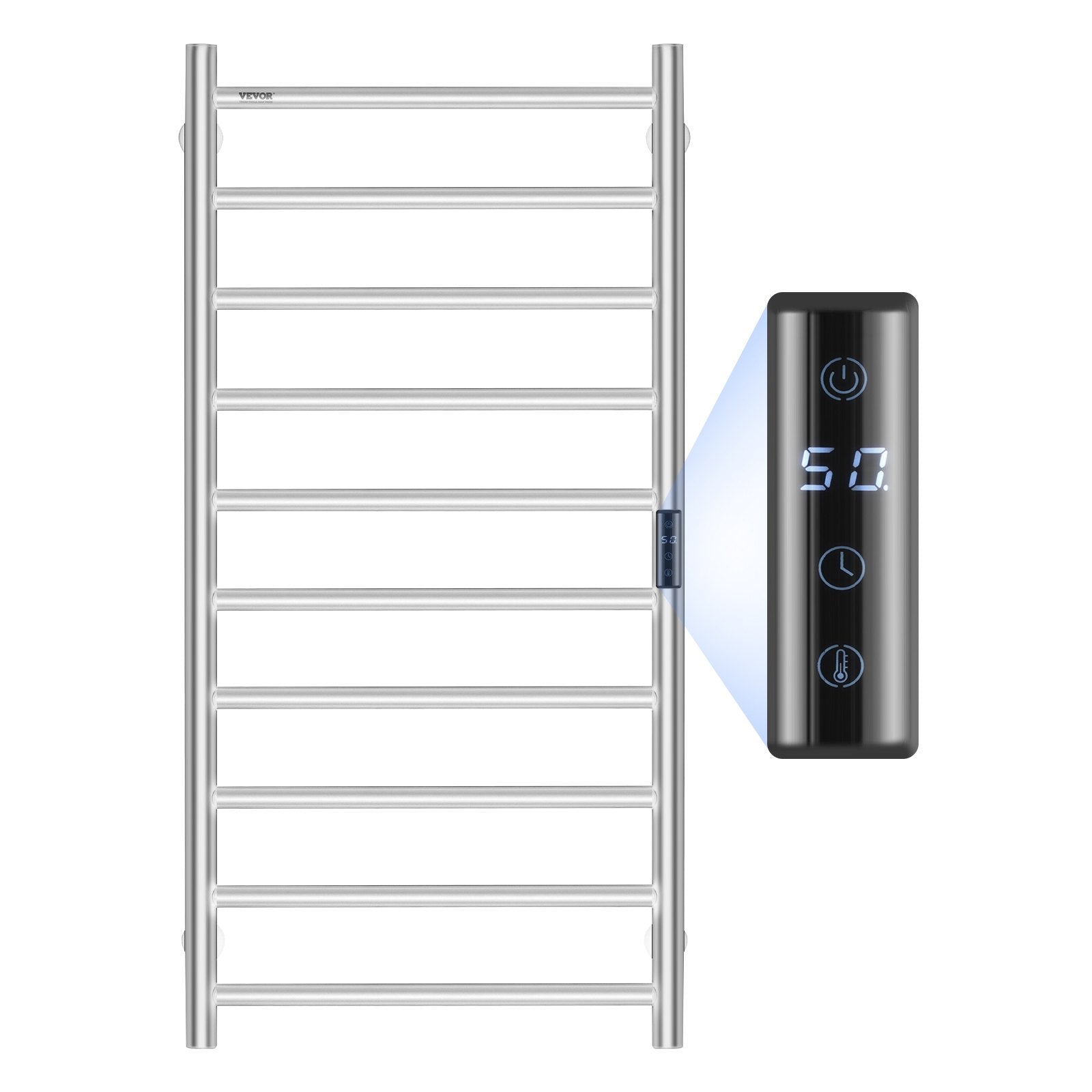 VEVOR 10 Bars Towel Warmer Rack Wall Mounted Heated Towel Rack Bathroom Silver 