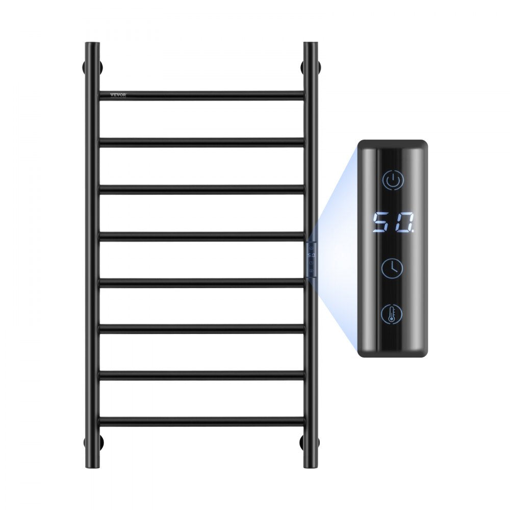 VEVOR 8 Bars Towel Warmer Rack Wall Mounted Heated Towel Rack for Bathroom Black 