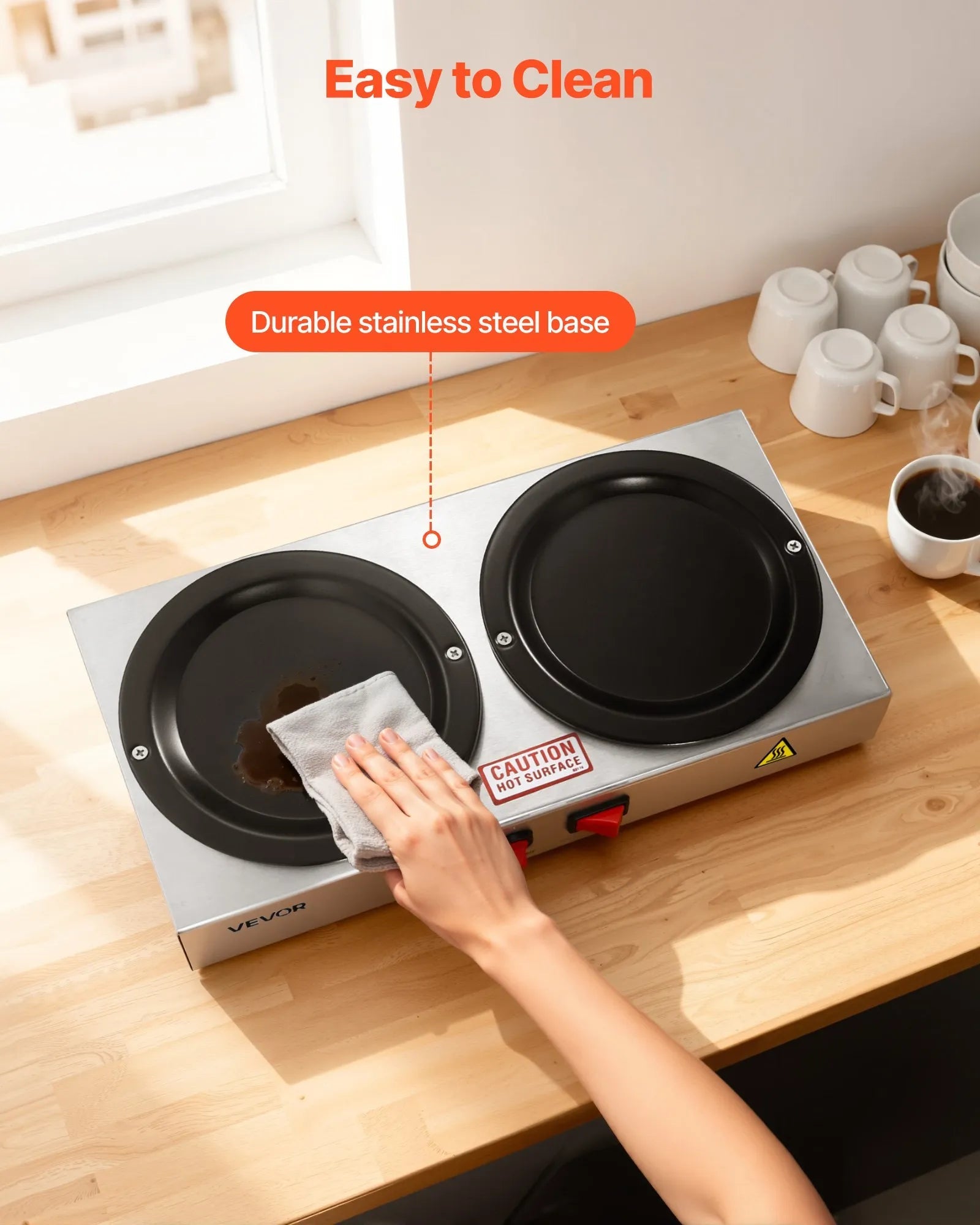 VEVOR Commercial Coffee Decanter Warm Plate, 80W x 2 Coffee-Carafe Warmer, Dual Warming Plates with Independent Control, Fits 1.8L Standard Glass Decanter, for Coffee Shop, Home, Office & Restaurant 