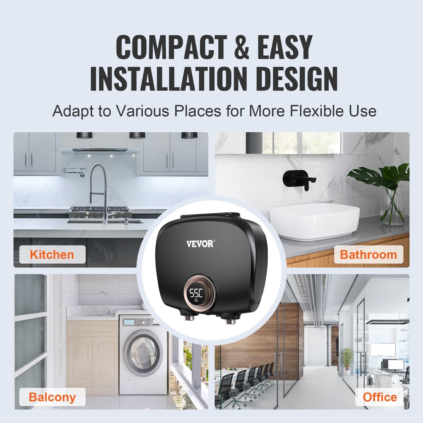 VEVOR Tankless Water Heater Electric, 7kw On Demand Instant Under Sink Water Boiler, Digital Temperature Display & Easy Installation & 24-Hour Water Supply, For Kitchen Bathroom Faucet And Shower 