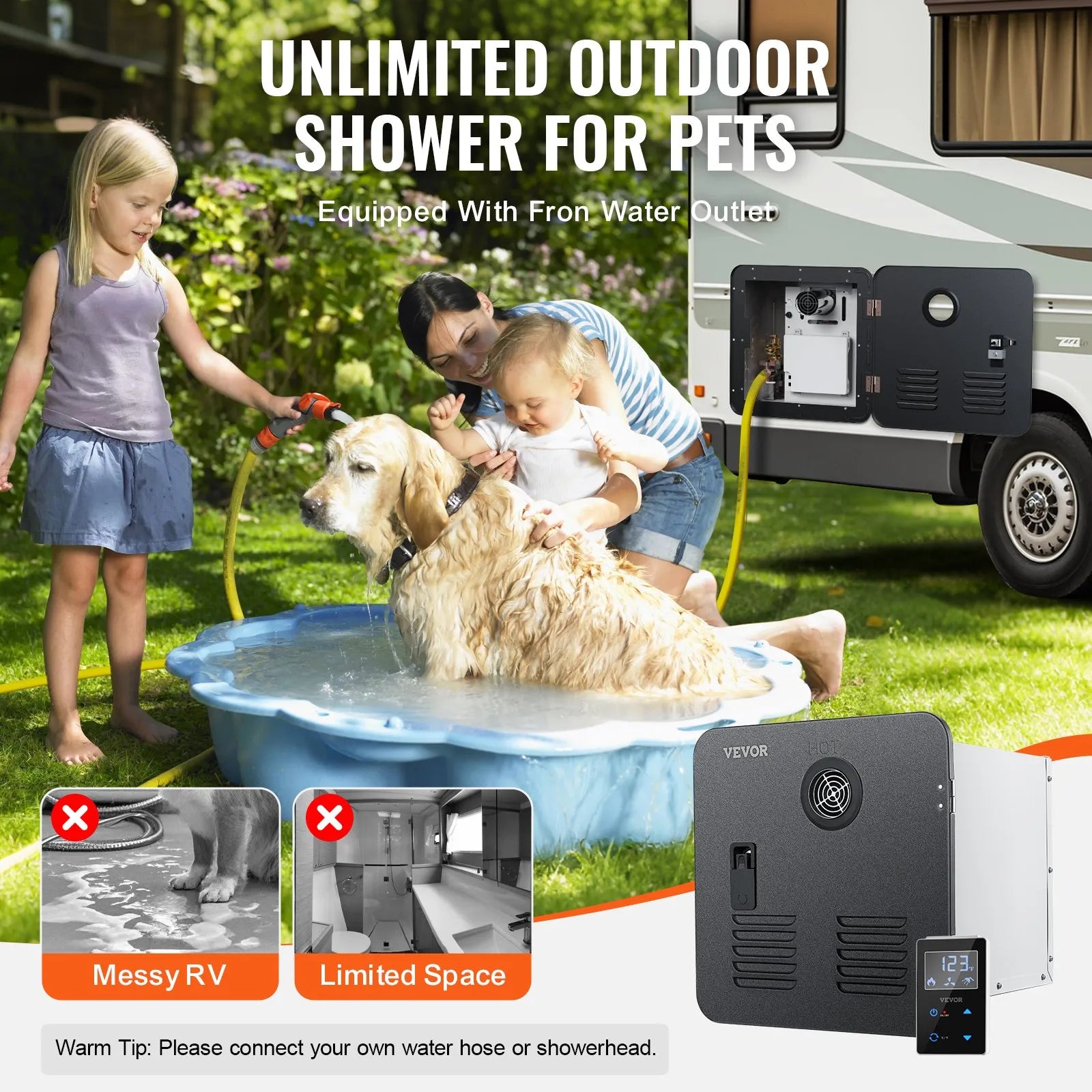 VEVOR RV Tankless Water Heater 15x15 in Propane Gas 42000BTU with Controller