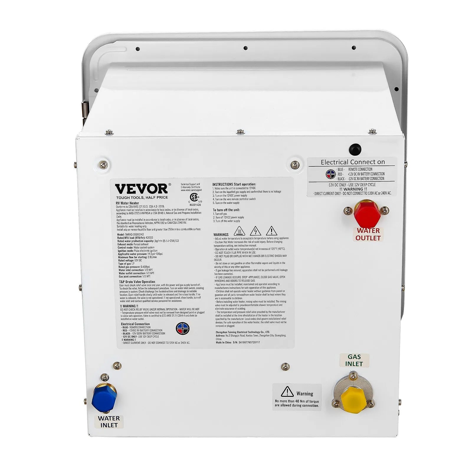 VEVOR RV Tankless Water Heater 15x15 in Propane Gas 65000BTU with Controller