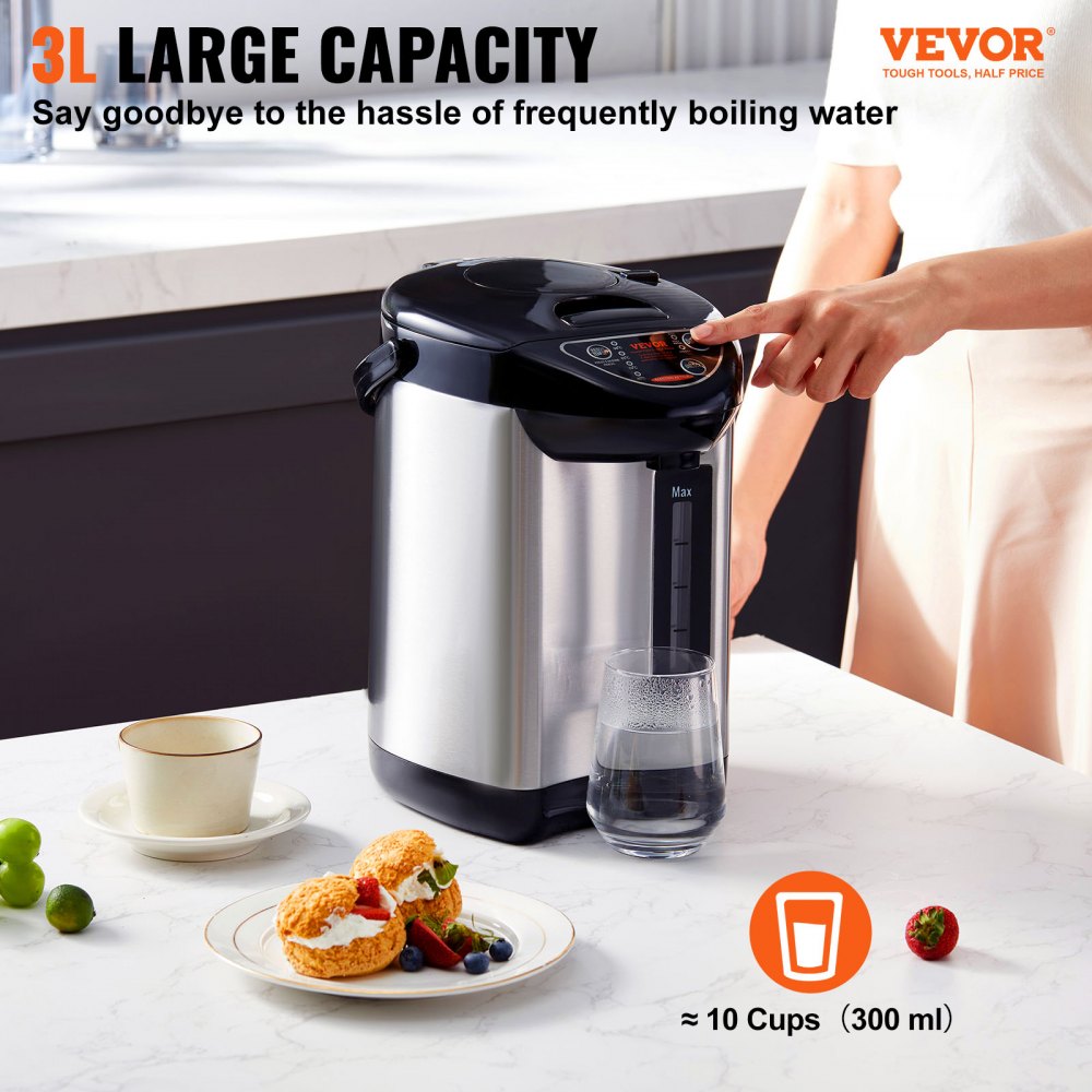 VEVOR Hot Water Dispenser, Adjustable 4 Temperatures Water Boiler and Warmer, 304 Stainless Steel Countertop Water Heater, 3-Way Dispense for Tea, Coffee and Baby Formula, 3L/102 oz 