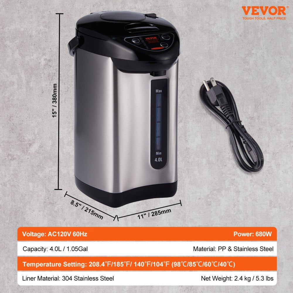 VEVOR Hot Water Dispenser, Adjustable 4 Temperatures Water Boiler and Warmer, 304 Stainless Steel Countertop Water Heater, 3-Way Dispense for Tea, Coffee and Baby Formula, 4L/135 oz 