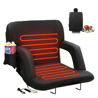 VEVOR Double Heated Stadium Seat with Back Support, 3 Level Heating Wide Bleacher Seat, Folding Portable Padded Reclining Chair with Hook Pocket Cupholder, Ideal for Sport Event Beach Camping Concert 
