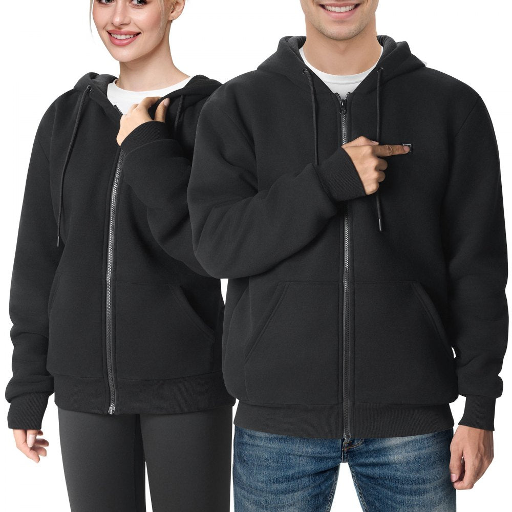 VEVOR Heated Hoodie Sweatshirt Zip Up Unisex with Battery for Men&Women XL Black 