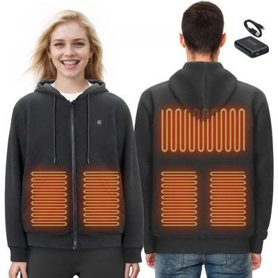 VEVOR Heated Hoodie Sweatshirt Zip Up Unisex w/ Battery for Men&Women XXXL Black 