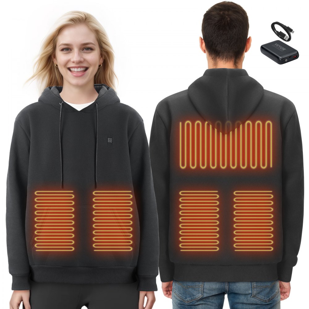 VEVOR Heated Hoodie Sweatshirt Unisex with Battery for Men & Women XXL Black 