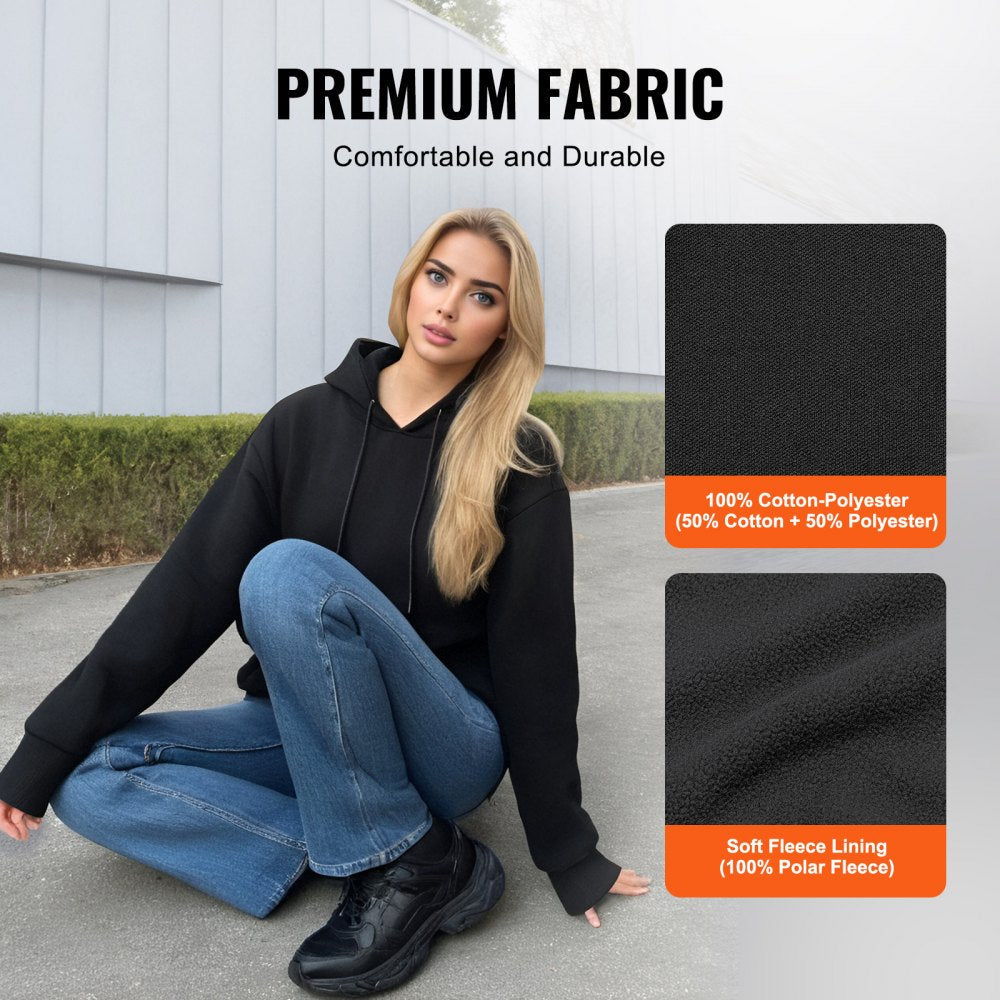 VEVOR Heated Hoodie Sweatshirt Unisex with Battery for Men & Women S Size Black 