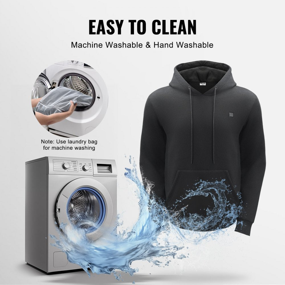VEVOR Heated Hoodie Sweatshirt Unisex with Battery for Men & Women L Size Black 